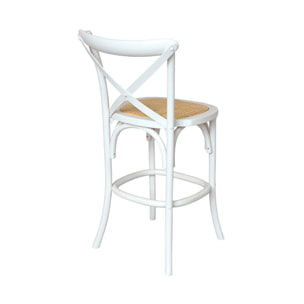 Tabouret de bar bistrot vintage en bois blanc avec repose-pieds