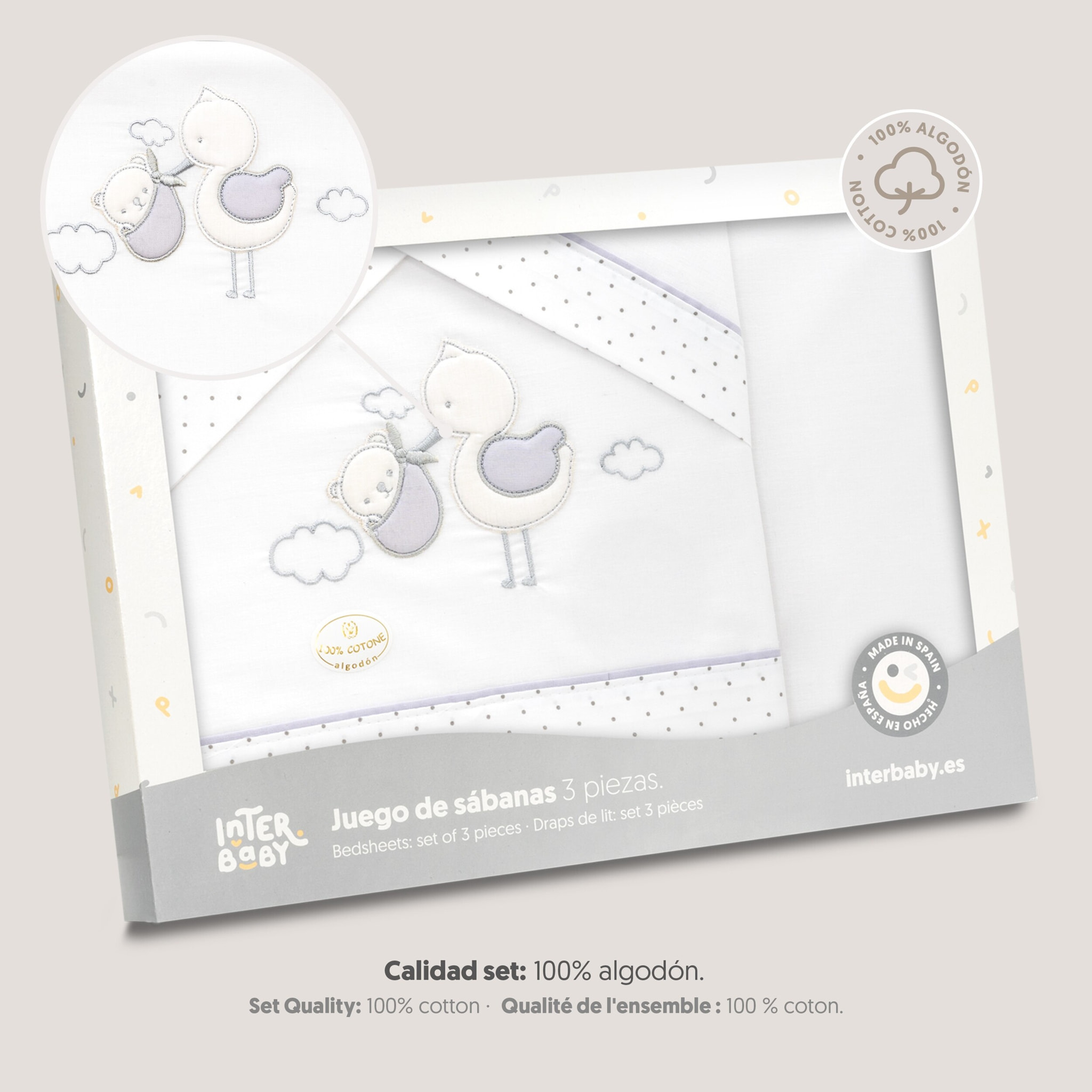 Triptico Coche Cigueña Oso Bco/Gris