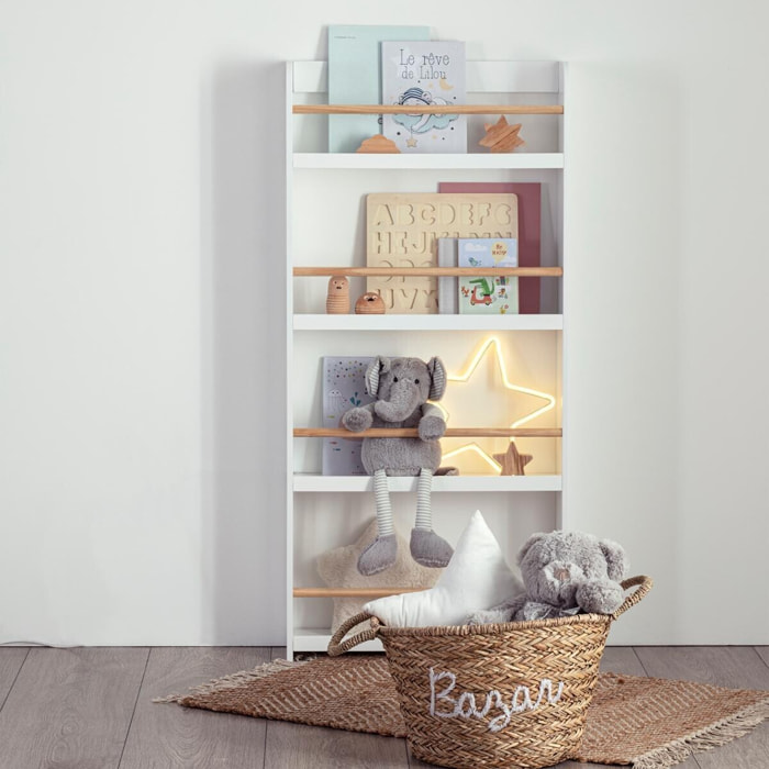 Bibliothèque enfant 4 étagères blanc H118cm