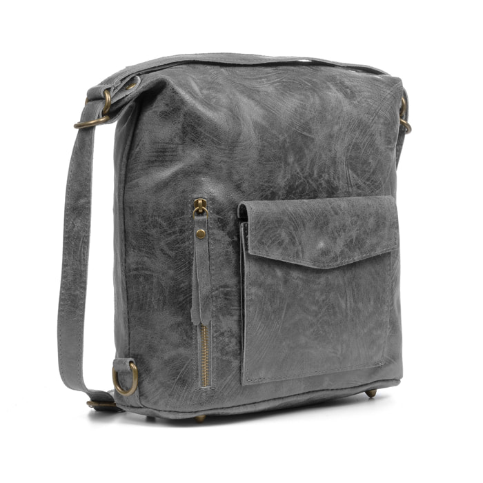 Irene Bolso de Hombro Mochila Mujer.Piel auténtica Gamuza Lavado a la Piedra