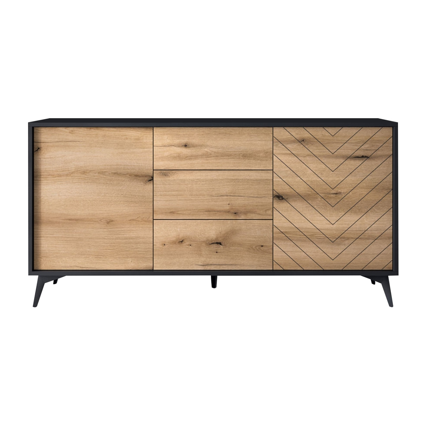 Peter - buffet bas - bois et noir - 154 cm - style industriel - Bois / Noir