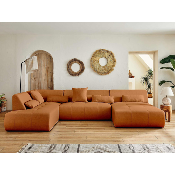 Onyx - canapé panoramique d'angle gauche 7 places - en tissu - Rouille