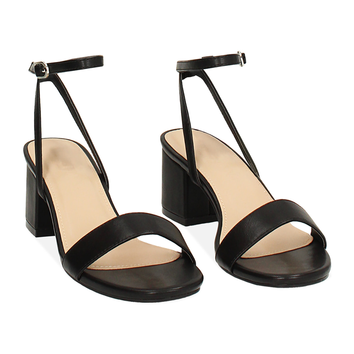 Sandalo donna nero, tacco largo 5,5 cm