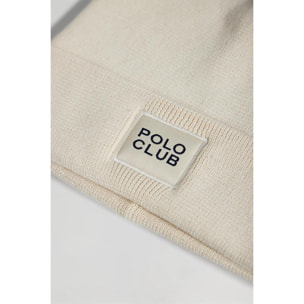 Cappellino beige in lana unisex con particolare Polo Club