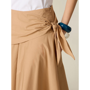 Oltre - Falda en A de popelín con nudo - Beige