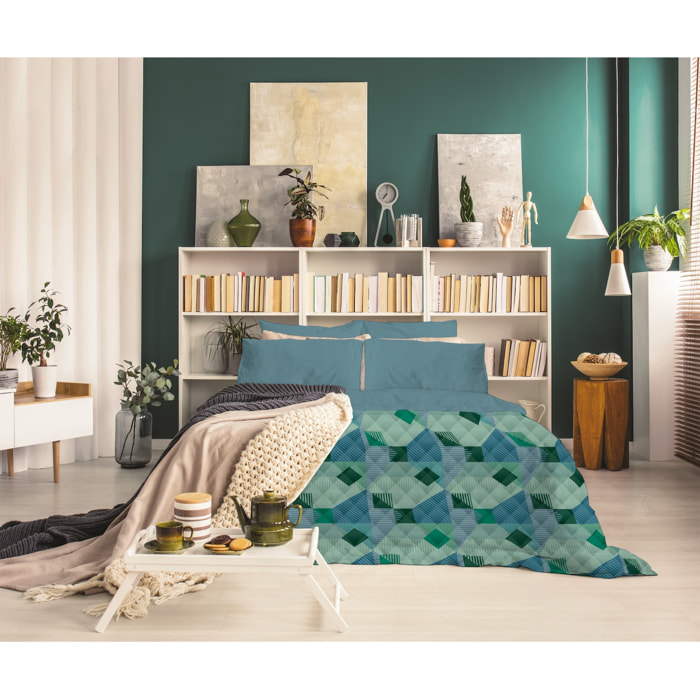 TRAPUNTINO LETTO SINGOLO DIS.GEOMETRICO VERDE MADE IN ITALY MEZZA STAGIONE