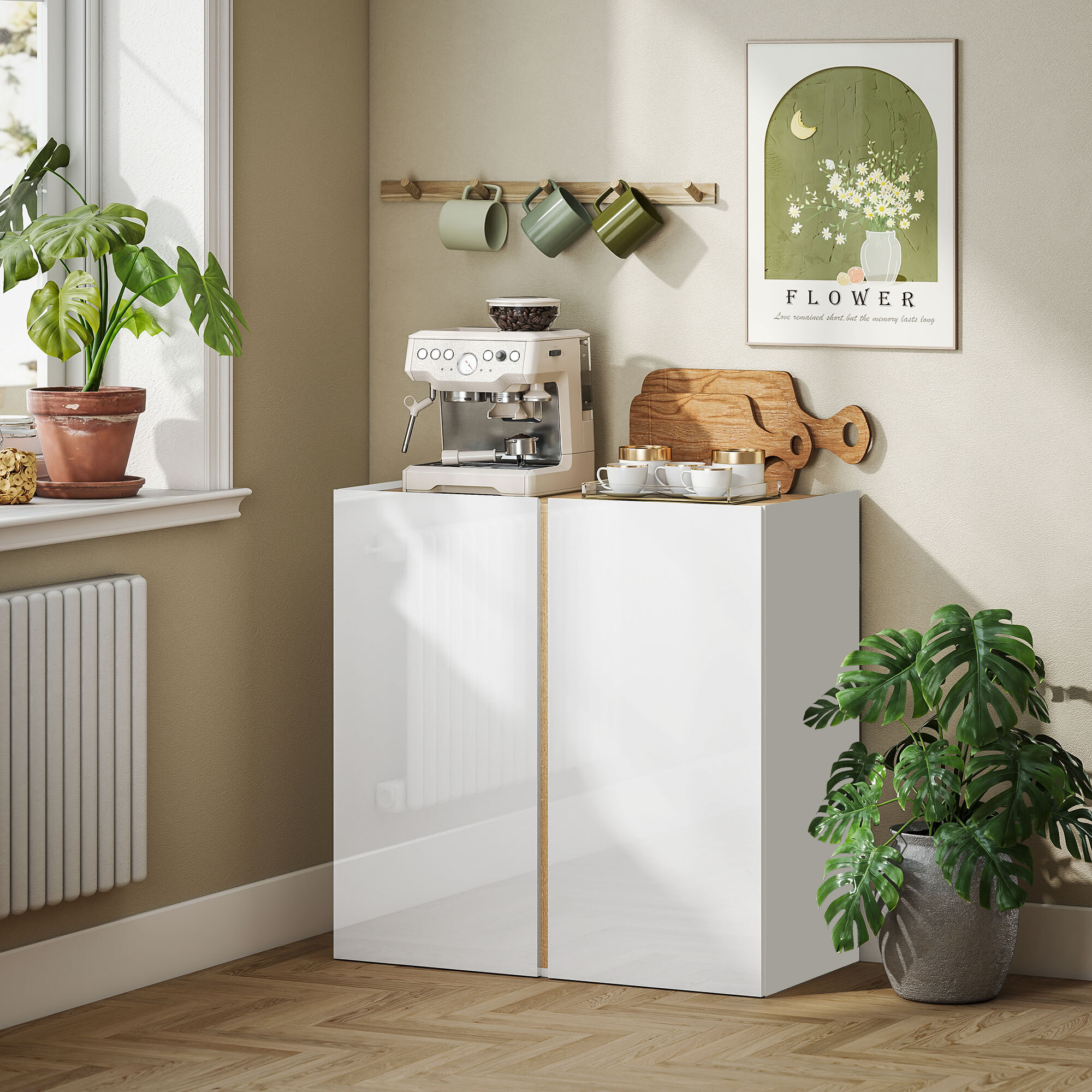 Buffet blanc laqué, meuble de rangement avec 2 portes et étagère réglable, 80 x 40 x 80 cm, blanc
