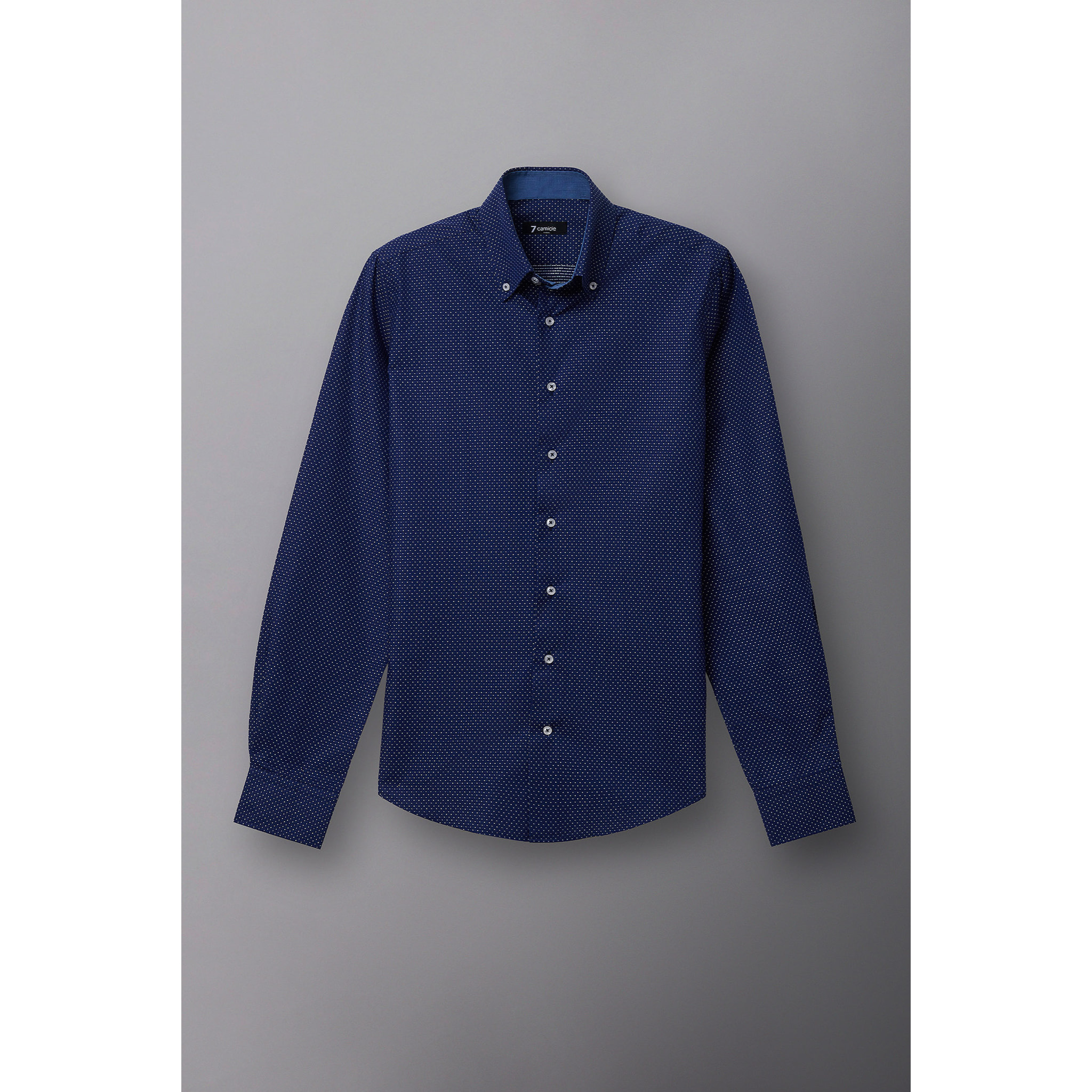 Camicia Uomo 2 Bottoni Button Down Slim Jacquard Fantasia Blu\Bianco