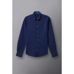 Camicia Uomo 2 Bottoni Button Down Slim Jacquard Fantasia Blu\Bianco