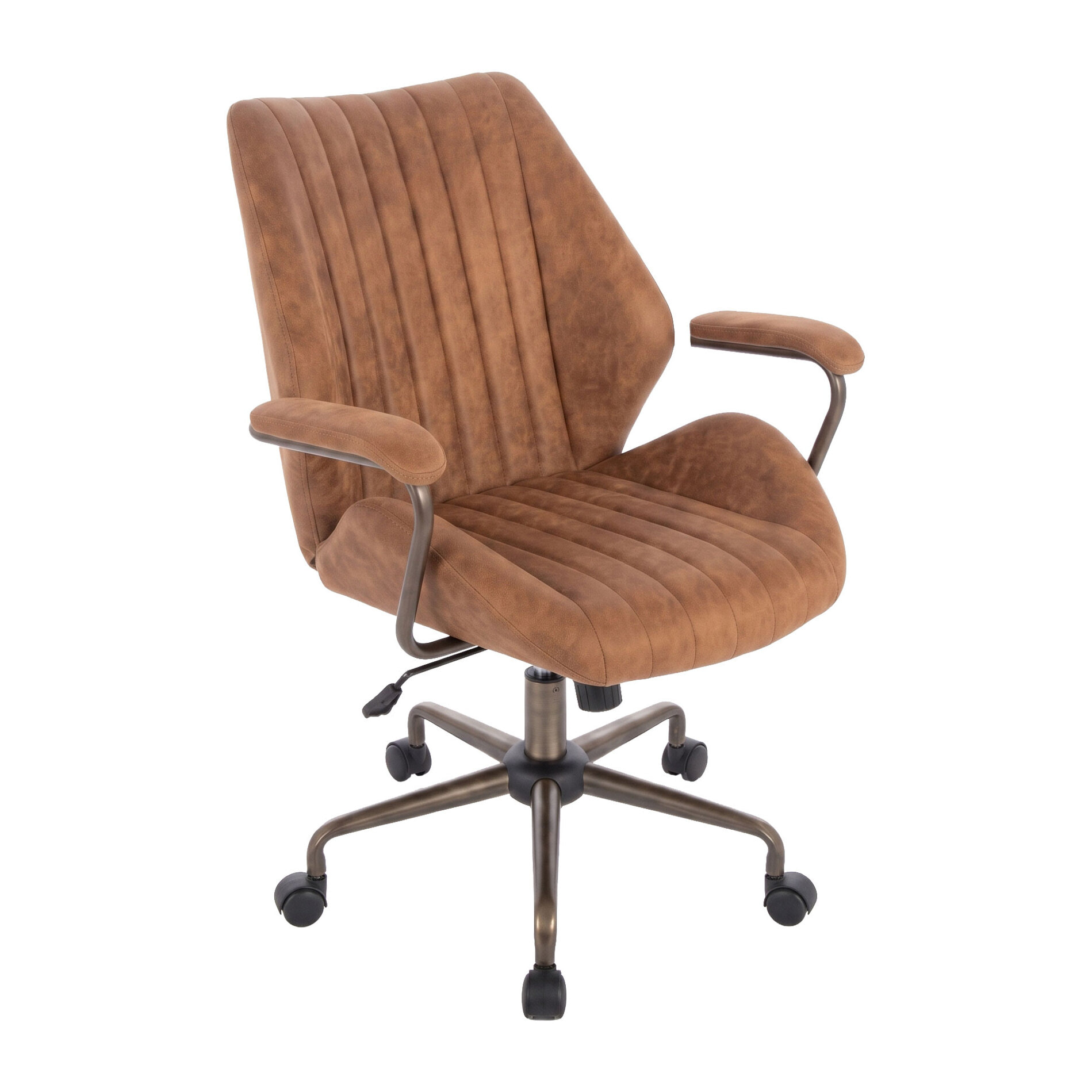 Havana - Sedia Da Ufficio 45x92x37 cm Poltrona Industrial Chic in Camoscio Suade Base a Stella in Bronzo Spazzolato