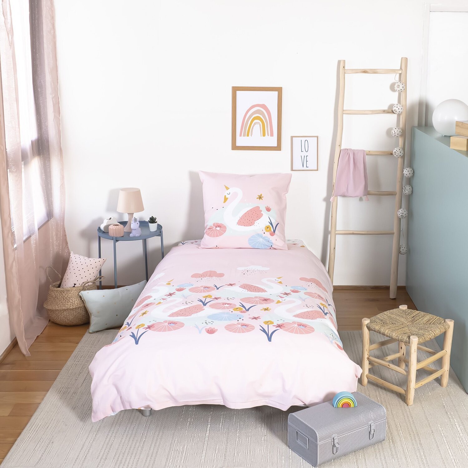 Parure de lit enfant imprimé 100% coton - clara - rose