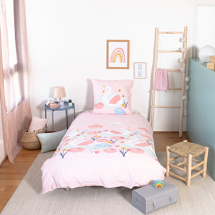 Parure de lit enfant imprimé 100% coton - clara - rose