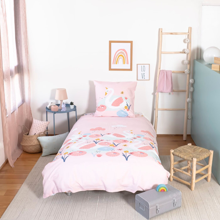 Parure de lit enfant imprimé 100% coton - clara - rose