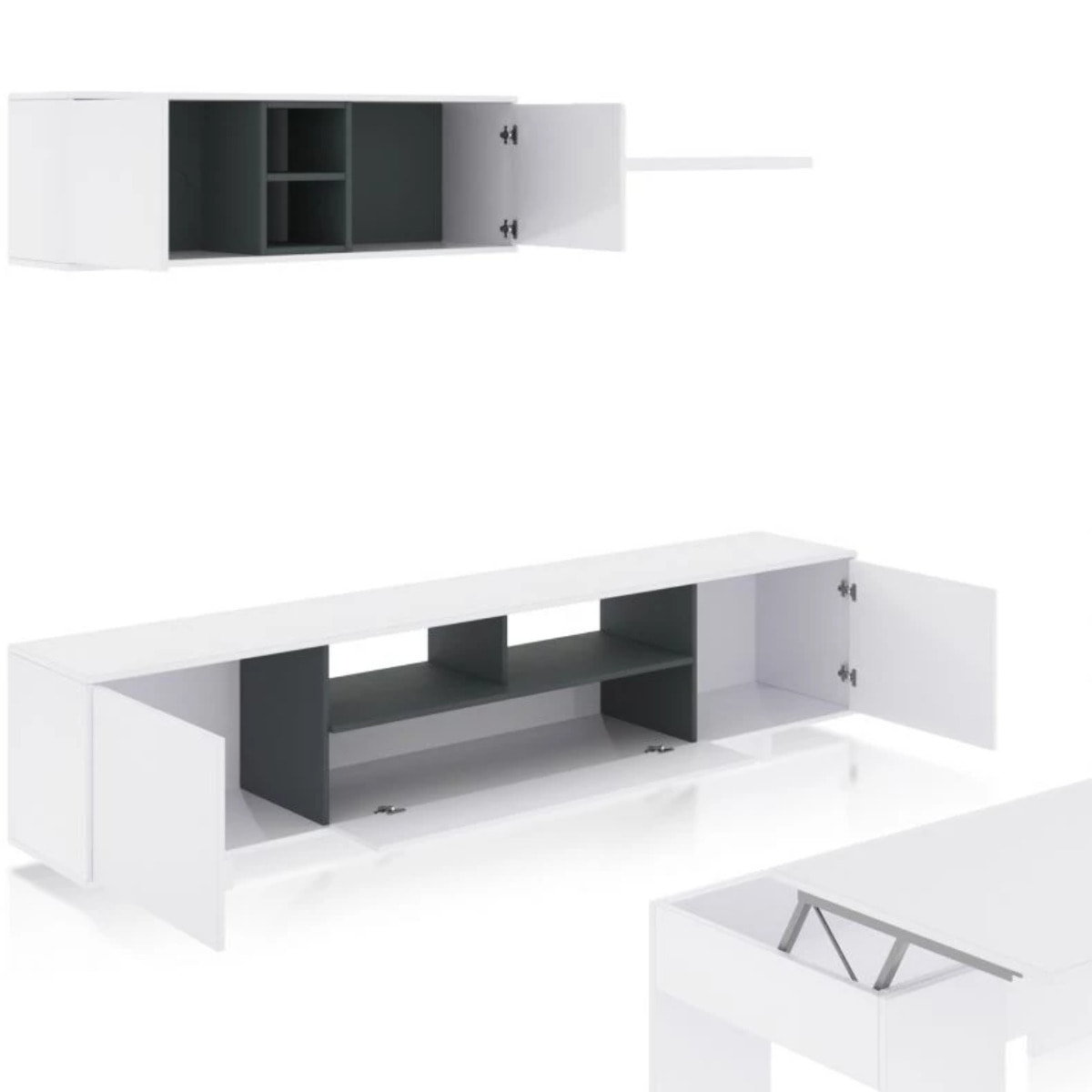 Pack salón con mesa de centro Kenzo Plus V2 Blanco Brillo - Gris Antracita