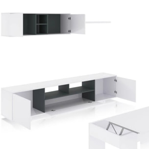 Pack salón con mesa de centro Kenzo Plus V2 Blanco Brillo - Gris Antracita