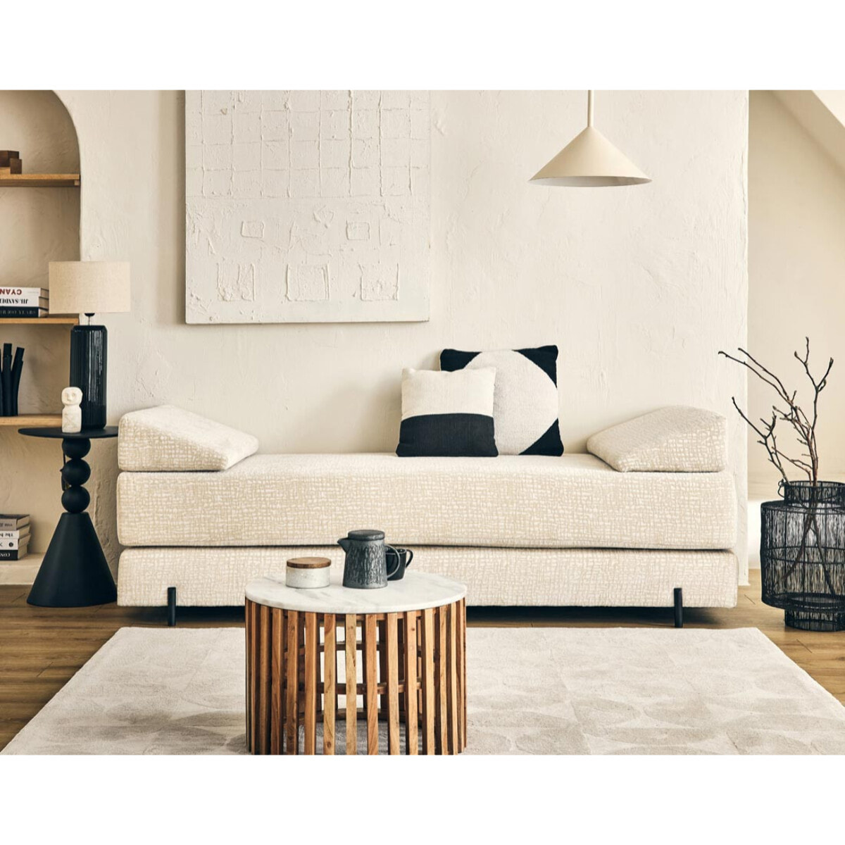 Brescia - banquette 3 places convertible en tissu velours relief - Beige