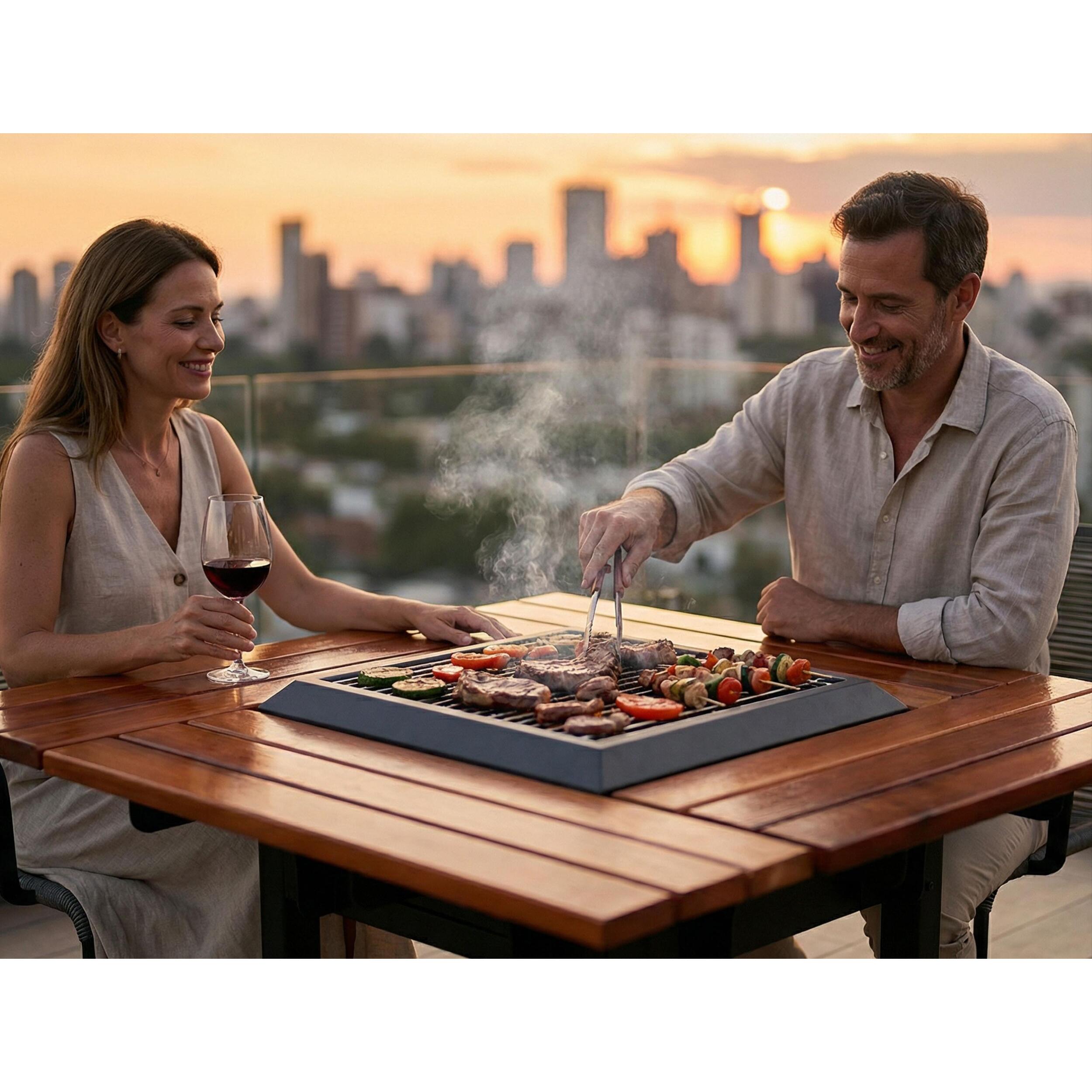 Mesa barbacoa con grill y tablero de madera EFP54 BBQ PURLINE