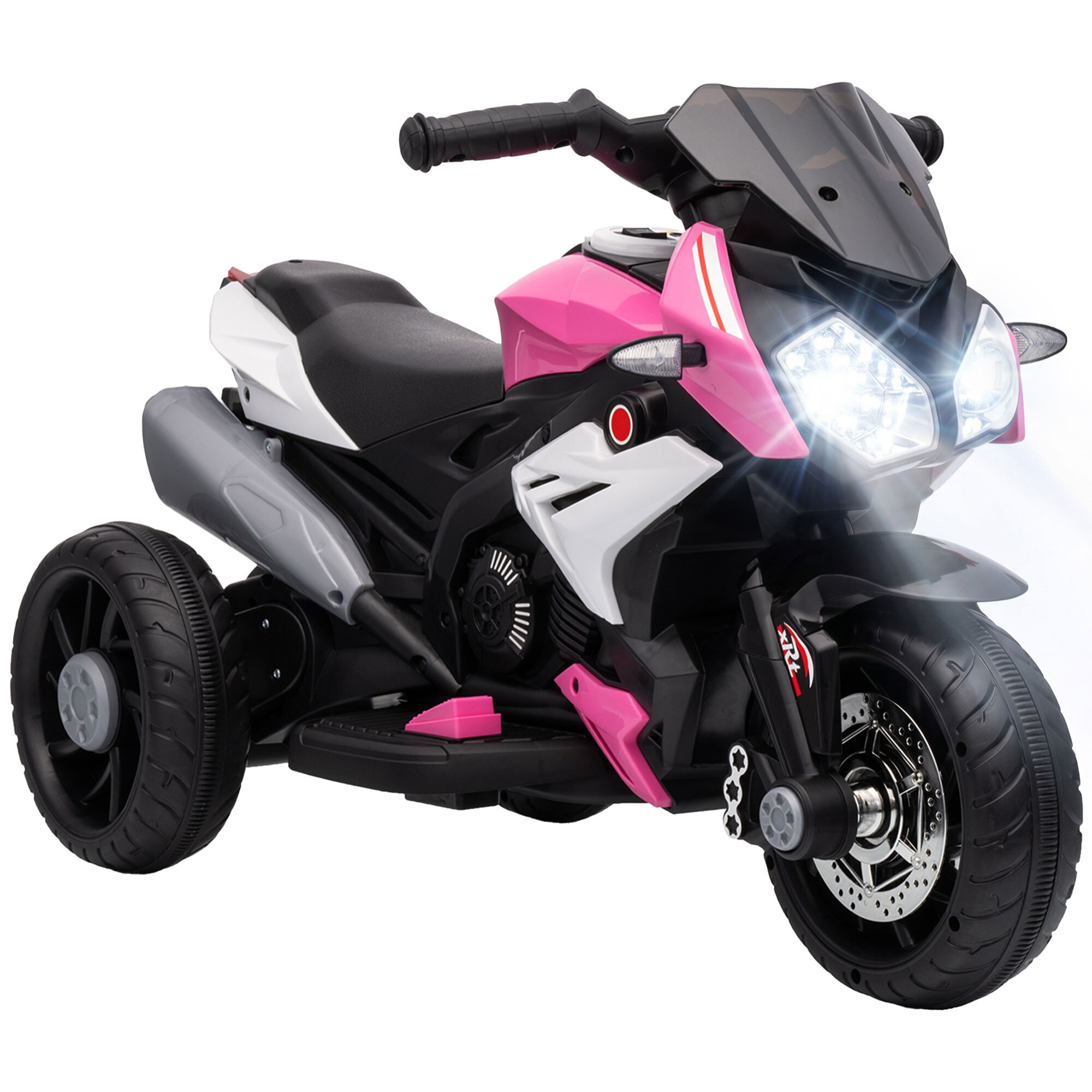 HOMCOM Moto Eléctrica para Niños con 3 Ruedas, Moto Eléctrica Infantil con Pedal, Faro LED, Música y Bocina, Regalo para Niños y Niñas de 3 a 5 Años, Rosa