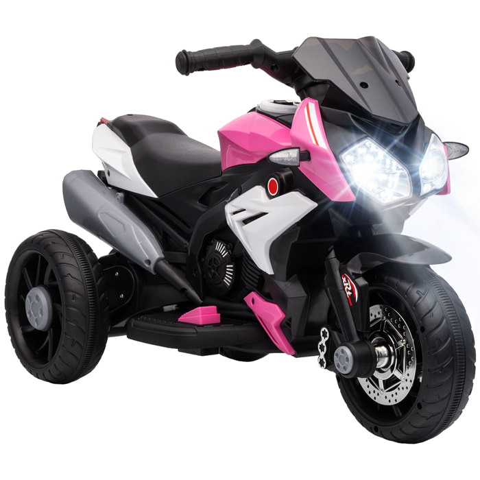 HOMCOM Moto Eléctrica para Niños con 3 Ruedas, Moto Eléctrica Infantil con Pedal, Faro LED, Música y Bocina, Regalo para Niños y Niñas de 3 a 5 Años, Rosa