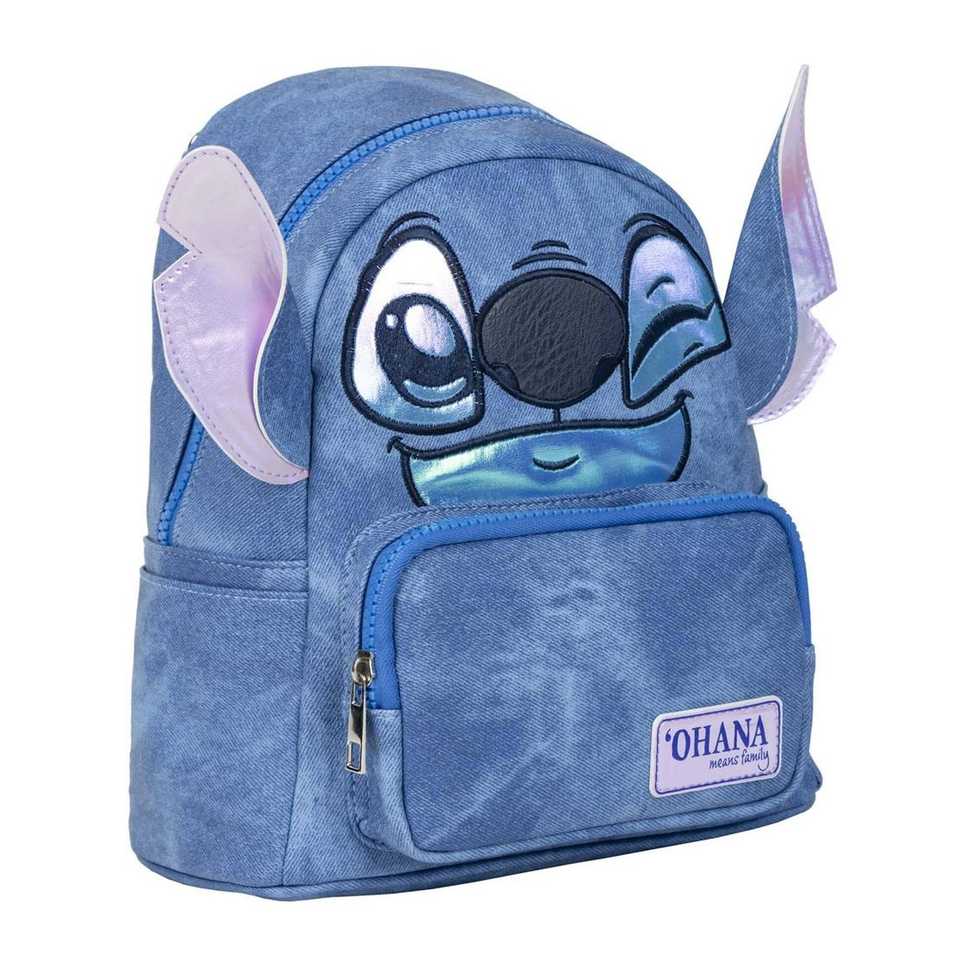 Mochila casual de stitch - color azul - 22.5x22.5x7.cm - fabricada en pu - estampado de stitch