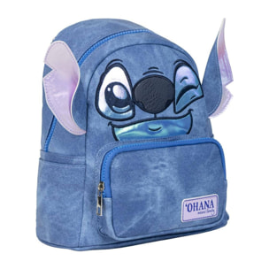 Mochila casual de stitch - color azul - 22.5x22.5x7.cm - fabricada en pu - estampado de stitch