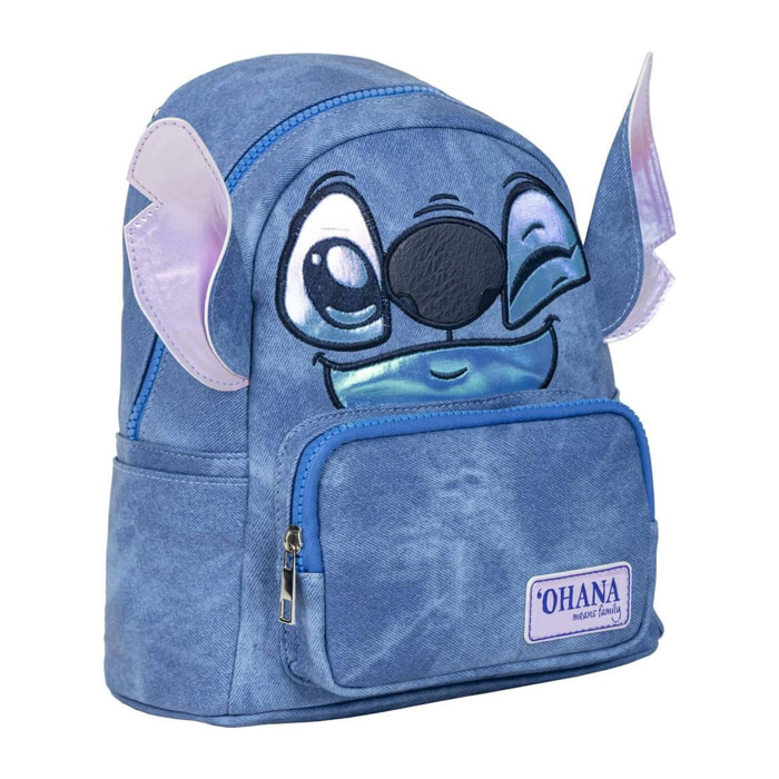 Mochila casual de stitch - color azul - 22.5x22.5x7.cm - fabricada en pu - estampado de stitch