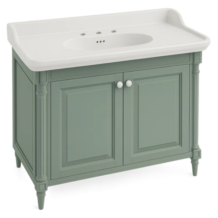 Meuble vasque Cléo 1889 vert olivier velours 3 trous