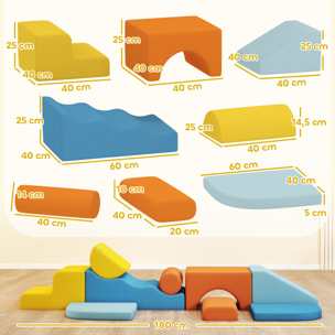 Juego de 9 Bloques de Espuma para Niños, Bloques de Psicomotricidad con Fundas de Terciopelo Lavables, Set de Escalada para Interior, para Escalar y Gatear, Multicolor