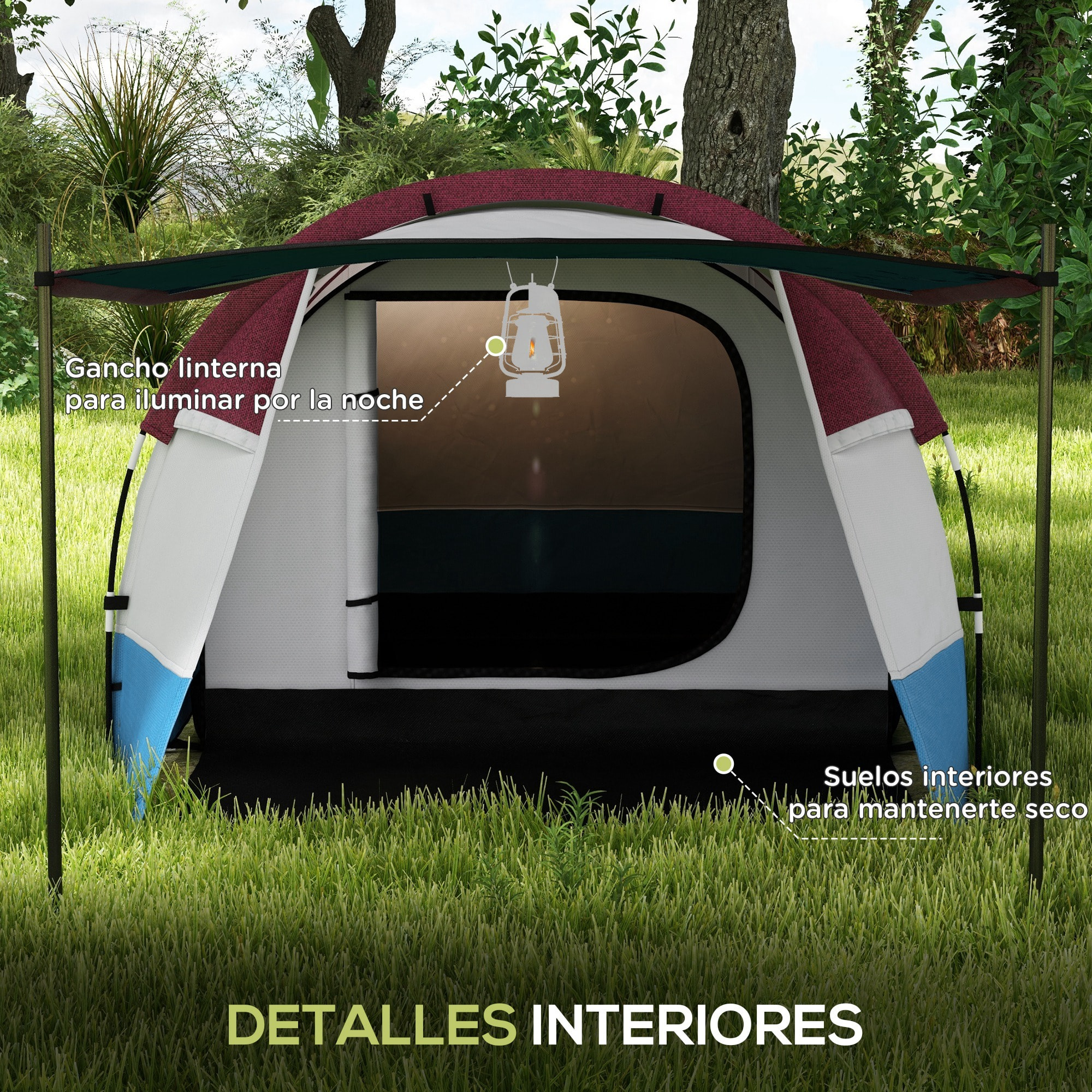 Tienda de Campaña Familiar para 2-3 Personas Tienda de Camping Plegable con 2 Habitaciones y Bolsa de Transporte Impermeable para Senderismo 420x200x150 cm Multicolor