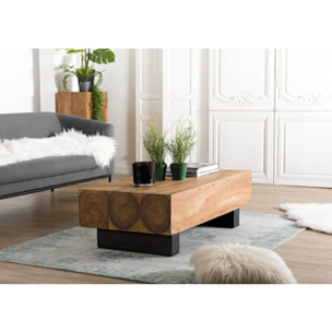 SUZY - Table basse poutres 120x60cm bois Suar pieds noirs