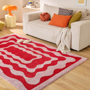 GROOVY - Tapis coloré style seventies - Confortable et moelleux - Rouge