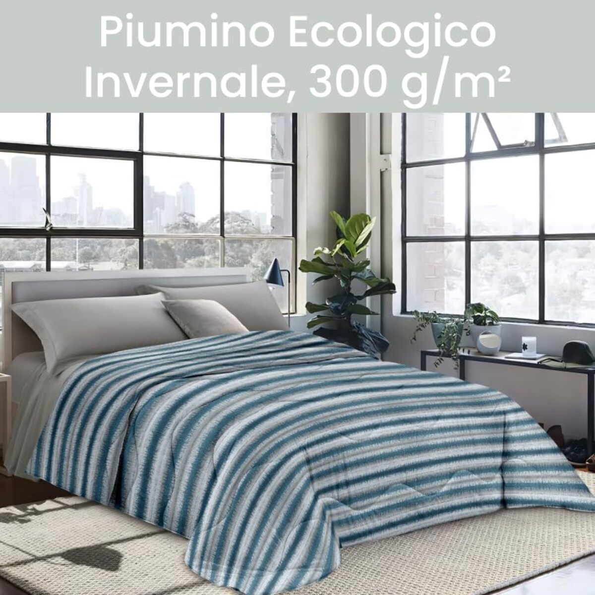 INTRECCI Piumino Matrimoniale, 260 x 260 cm, Piumino Ecologico, Caldo, Invernale, 300 g/m², Anallergico e Antiacaro, Made in Italy, Lavabile in Lavatrice, Soffice, Morbido. Fantasia: Linee
