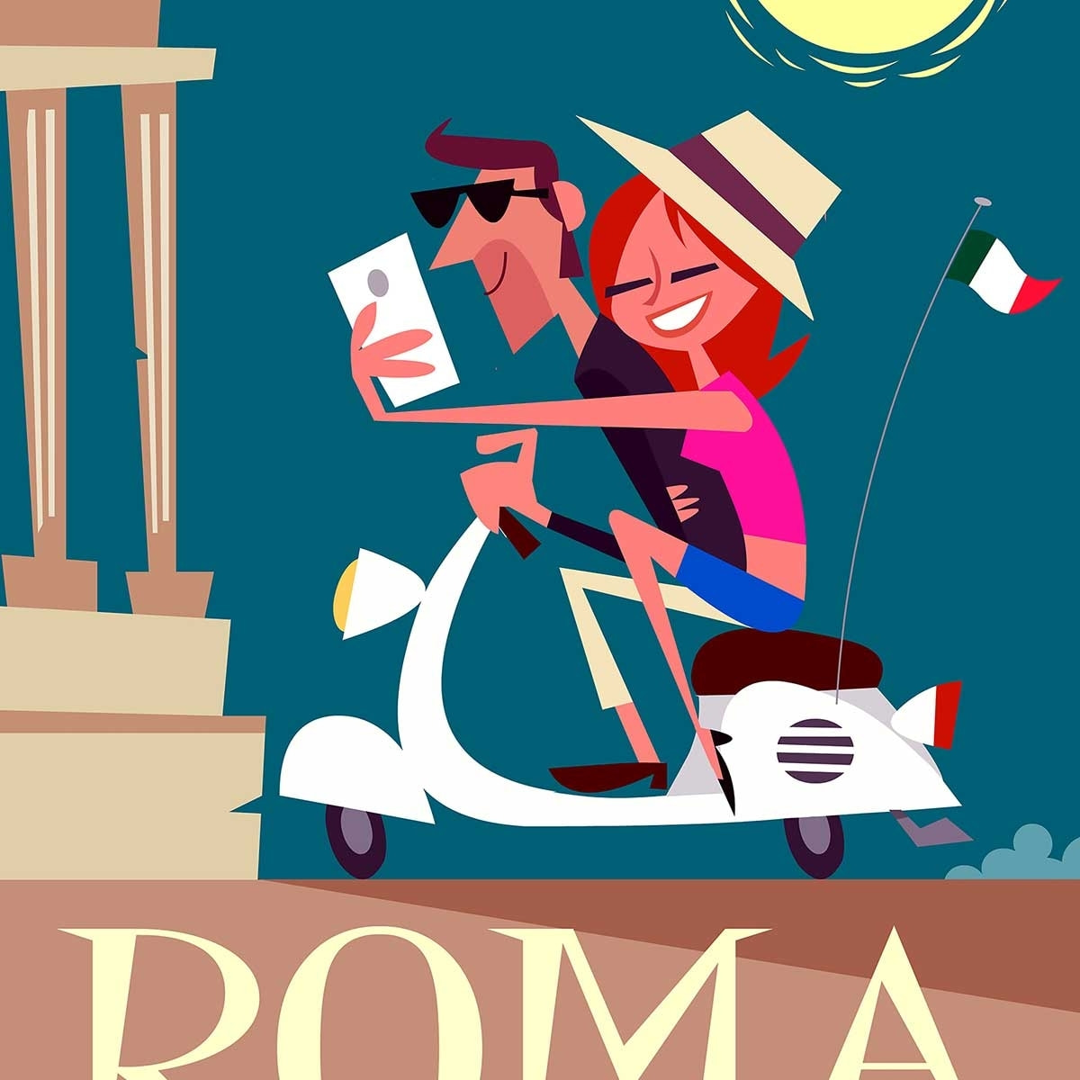 Affiche voyage en amoureux Affiche + cadre en bois - Noir