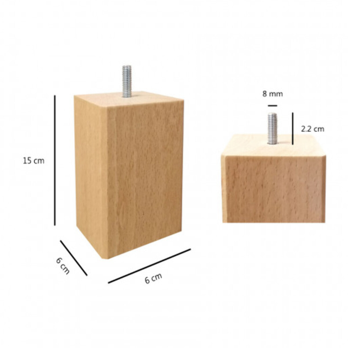 Pieds de lit 15 cm carrés en bois - lot de 4 - EDDY