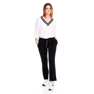 Pantalón de mujer canalé blanco y negro