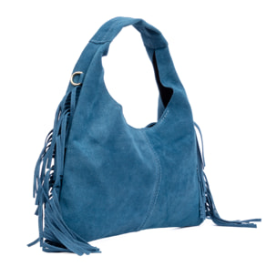 Barisciano borsa a spalla da donna. Pelle scamosciata autentica, con frange.