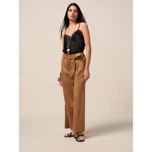 Oltre - Pantaloni palazzo misto cotone - Marrone