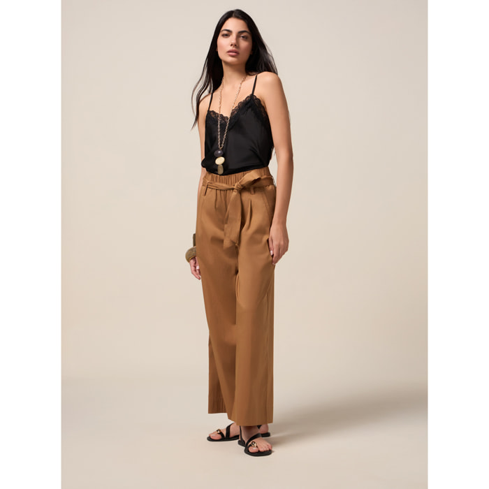 Oltre - Pantaloni palazzo misto cotone - Marrone