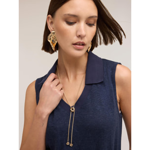 Motivi - Top scollo a V in misto lino con colletto - Blu