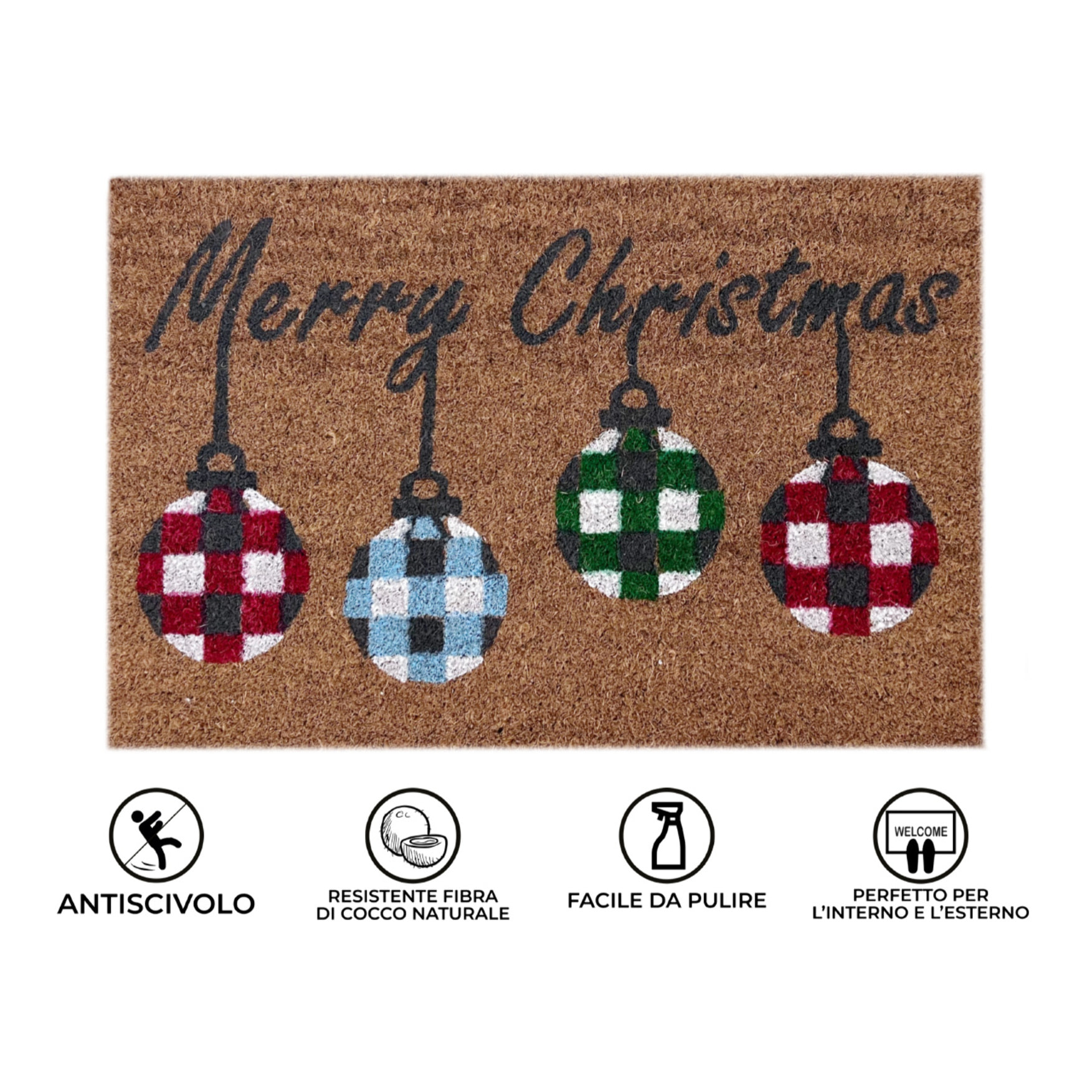 Zerbino Natalizio Ingresso Casa Antiscivolo In Cocco Palline Appese