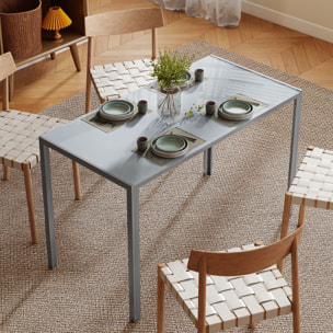 Mesa de Comedor de Cristal, Mesa Rectangular para 4-6 Personas con Patas de Metal, para Cocina, Salón, 120x60x75 cm, Gris
