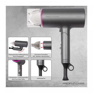 Sèche cheveux pliable 1600W ProfiCare PC-HT 3073 Rose