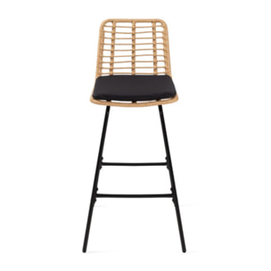 Tabourets de bar Cuba style rotin avec coussin - lot de 2