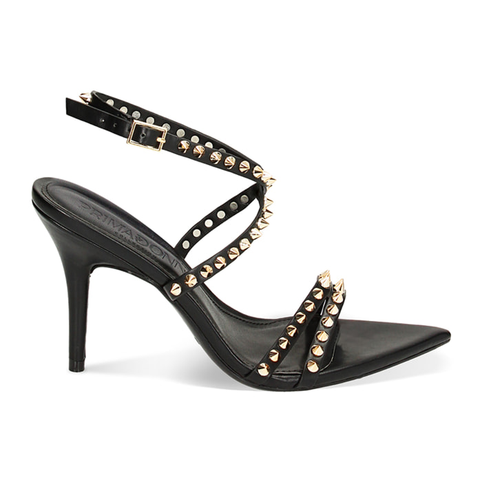 Sandali neri con borchie, tacco 11 cm