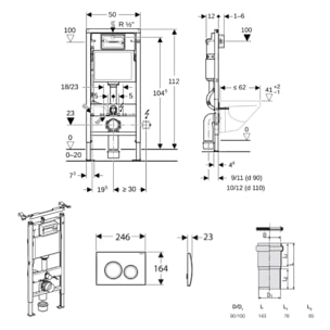 Duofix pack WC bâti-support UP100 + WC suspendu sans bride Ceramia avec abattant SoftClose + plaque chrome mat (GEBCEPXWT06-FR)