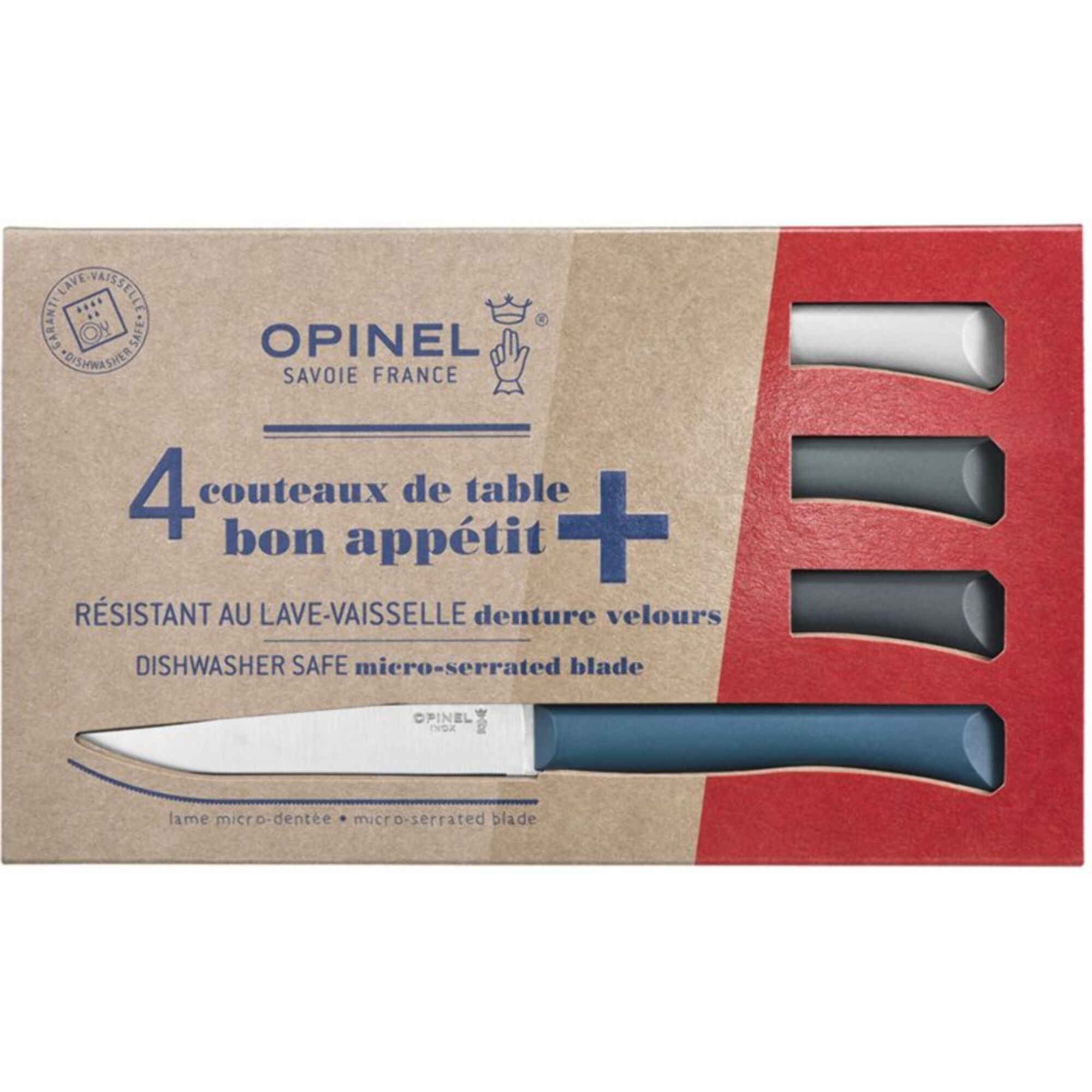 Couteau OPINEL de table x4 Tempete bleu canard ant