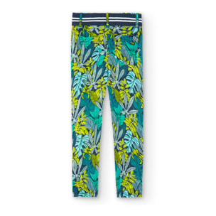 PantalÃ³n bambula estampada niÃ±a, decoraciÃ³n de flores, verde