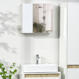 Armario de Baño con Espejo, Armario de Pared con 2 Puertas, Estantes Ajustables, Mueble de Baño Colgar, 48x15x45 cm, Blanco
