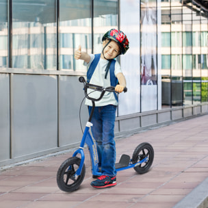 Patinete para Niños de +5 Años Scooter de 2 Ruedas Grandes de 12 Pulgadas con Freno y Manillar Ajustable en Altura Carga Máx.50kg 120x52x80-88cm Azul