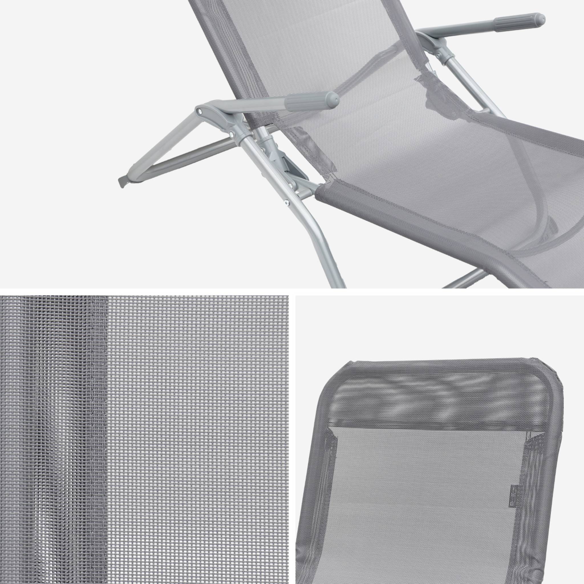 Lot de 2 bains de soleil pliants - Levito Gris Anthracite - Transats textilène 2 positions. chaises longues